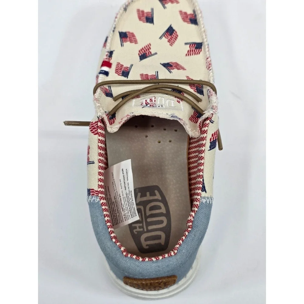 Hey Dude Wally Youth Americana Shoes Size 3 NWT 40479‑1 Flag Print Slip On